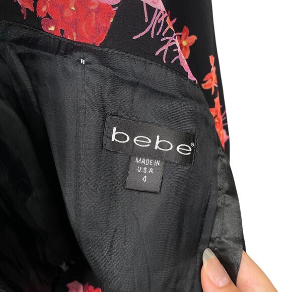 Vtg Y2K Bebe Black Red Floral Strapless Corset Midi Dress SZ 4 - Picture 7 of 9